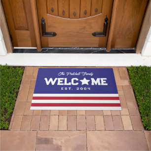 American Flag Inspired Welcome Family Name Doormat