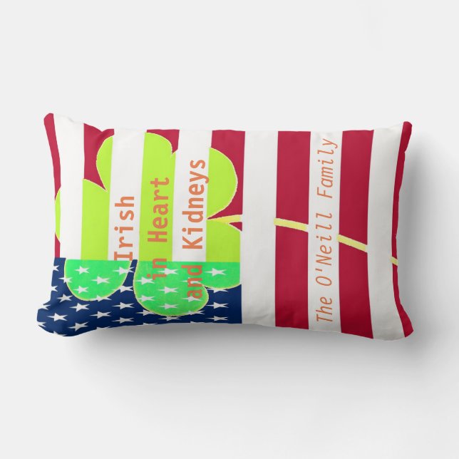 American Flag Irish Shamrock Clover St. Patrick Lumbar Pillow (Front)