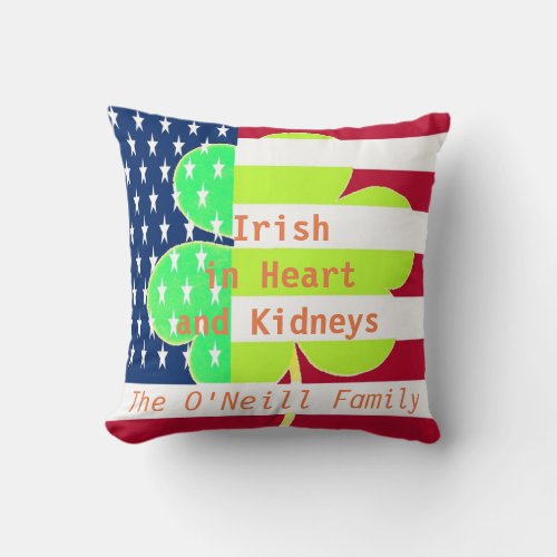 American Flag Irish Shamrock Clover St Patrick Throw Pillow