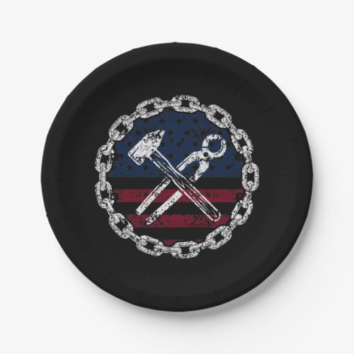 American Flag Ironworker and tools Paper Plates