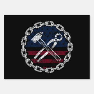 American Flag Ironworker and tools Sign