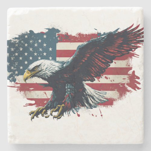 american_flag_is_accompanied_by_soaring_eagle_symb stone coaster