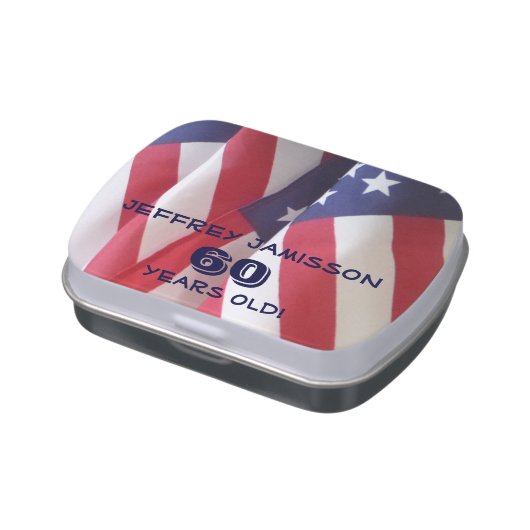 American Flag Jelly Belly Candy Tin 60th Birthday (Side)