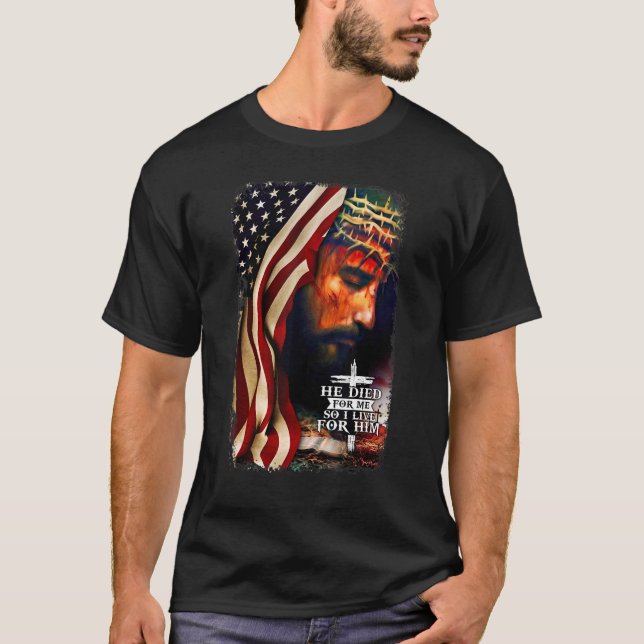 American Flag Jesus Christian Quote Bible Verse Re T-Shirt (Front)