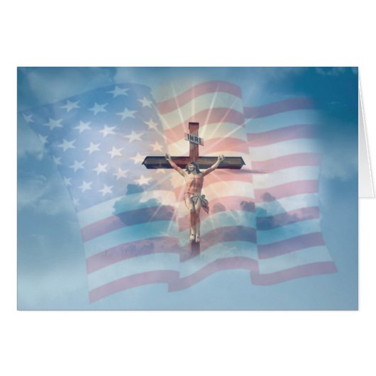 American Flag Jesus on Crucifix Clouds Cards (Front Horizontal)