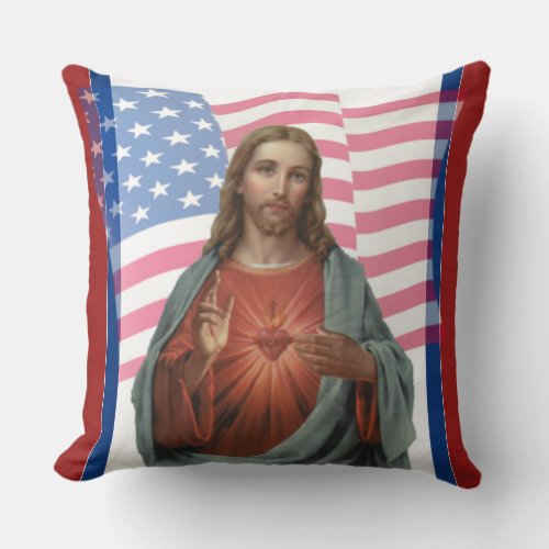 American Flag Jesus Stars Stripes Religious Throw Pillow