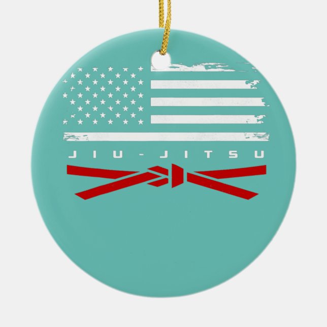American Flag Jiu Jitsu Apparel Red Belt Jiu Ceramic Ornament (Front)