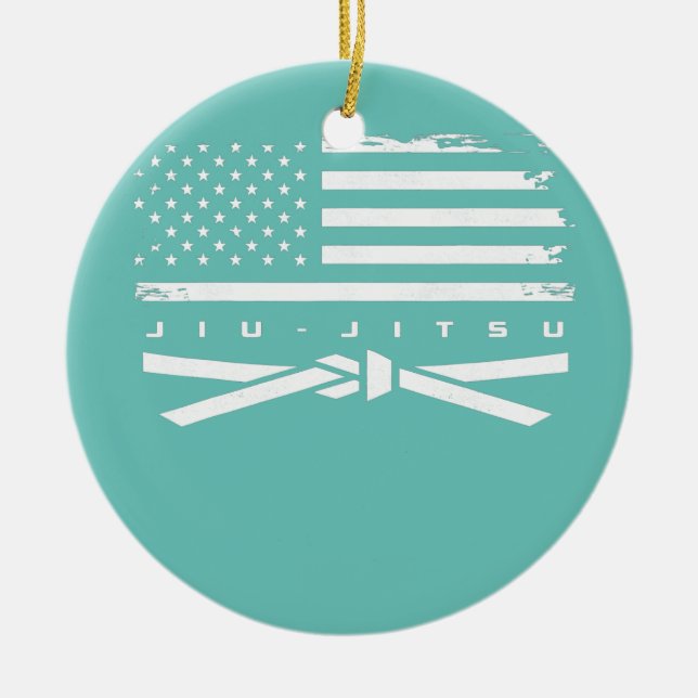 American Flag Jiu Jitsu Apparel White Belt Jiu Ceramic Ornament (Front)