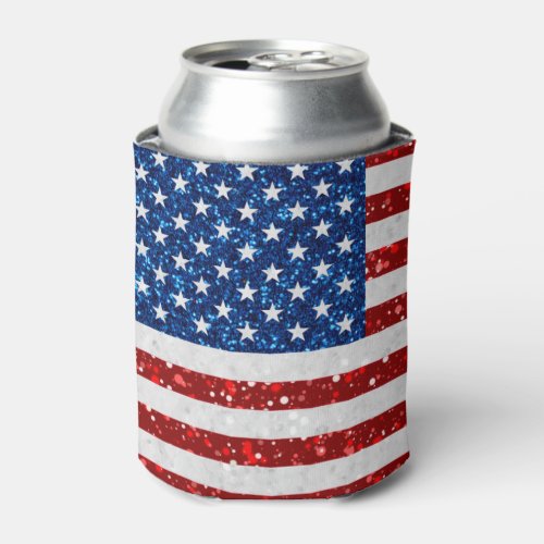 American Flag July 4th Glitter Can Cooler