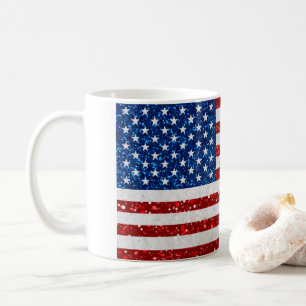 American Flag July 4th Glitter Coffee Mug