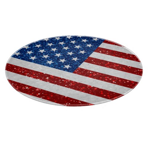 American Flag July 4th Glitter Cutting Board