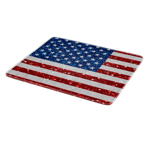 American Flag July 4th Glitter Cutting Board