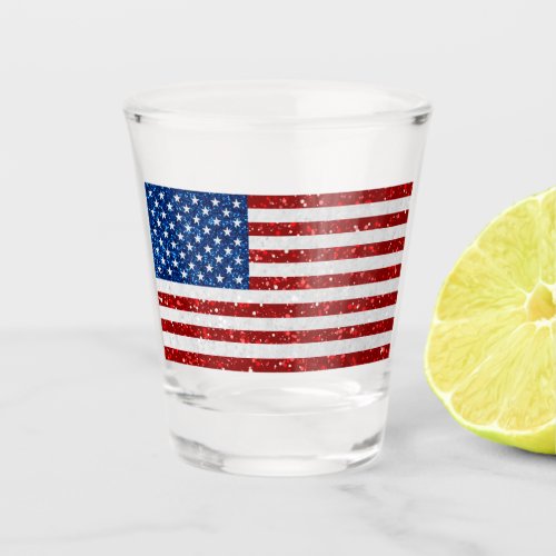 American Flag July 4th Glitter Shot Glass