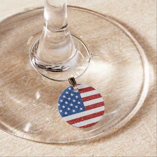 American Flag July 4th Glitter Wine Charm