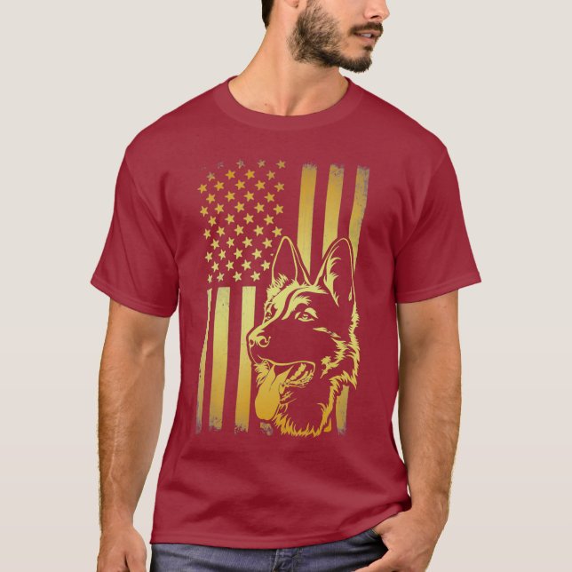 American Flag K9 German Shepherd Police Dog Gift T-Shirt (Front)