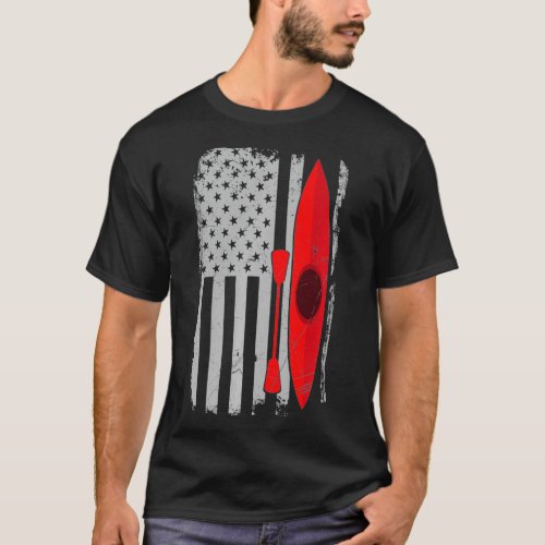 American Flag Kayak Distressed USA Outrigger Canoe T_Shirt