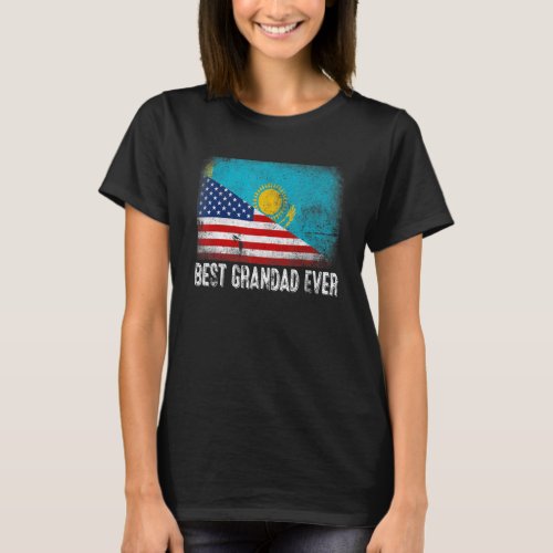 American Flag  Kazakhstan Flag Best Grandad Ever  T_Shirt