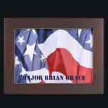 American Flag Keepsake Box<br><div class="desc">You'll love this classy keepsake box. This unique box features gorgeous full color photography of an American flag in red, white and blue with stars and stripes. Customize with your own name or your loved ones'. Image is on exterior and interior.</div>