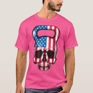 American Flag Kettlebell Skull Weight Lifting Body T-Shirt