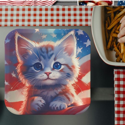 American Flag Kitten Paper Plates