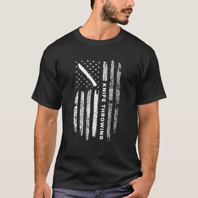 American Flag Knife Throwing - Vintage Knife Throw T-Shirt (Front)