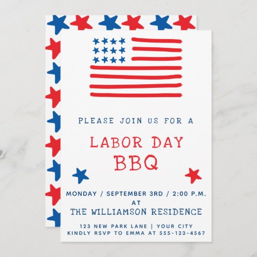 American Flag  Labor Day BBQ Invitation