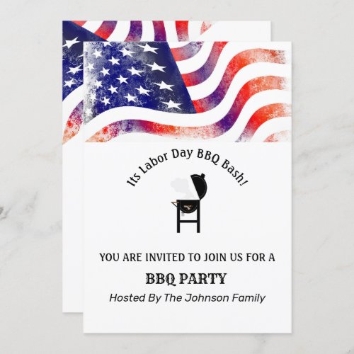  American Flag Labor Day BBQ Party  Invitation