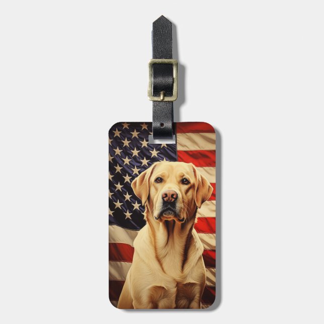 American Flag Labrador Luggage Tag (Front Vertical)
