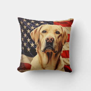 American Flag Labrador Throw Pillow