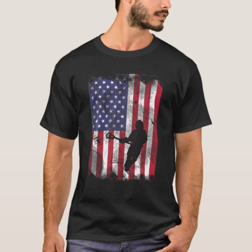 American Flag Lacrosse Vintage Lax Patriotic Men W T_Shirt