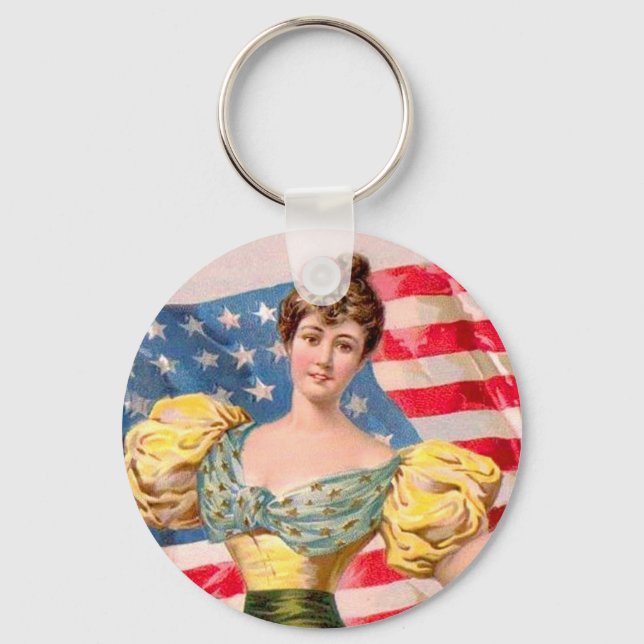 American Flag Lady Liberty Independence  Keychain (Front)
