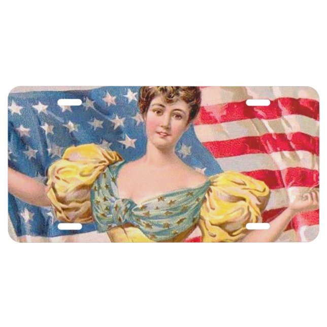 American Flag Lady Liberty Independence  License Plate (Front)