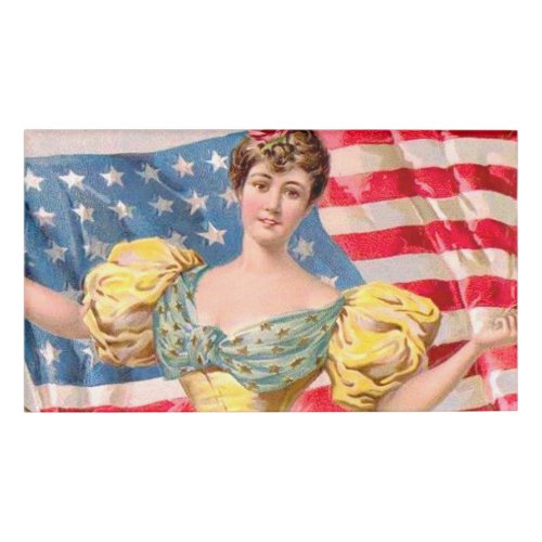 American Flag Lady Liberty Independence  Name Tag