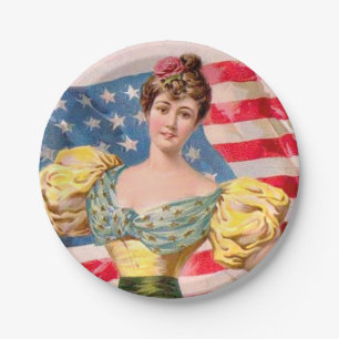 American Flag Lady Liberty Independence  Paper Plates