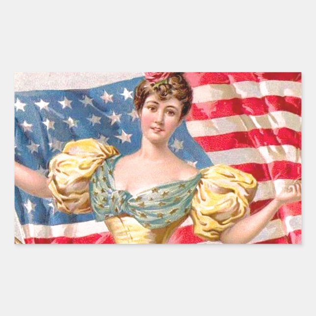 American Flag Lady Liberty Independence  Rectangular Sticker (Front)