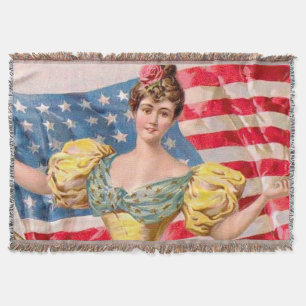 American Flag Lady Liberty Independence Throw Blanket