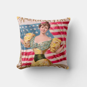 American Flag Lady Liberty Independence Throw Pillow