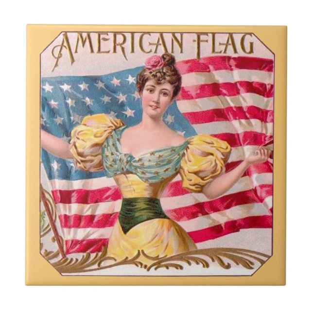 American Flag Lady Liberty Independence  Tile (Front)