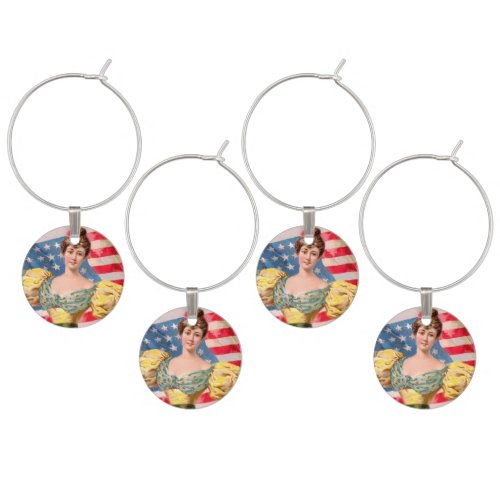 American Flag Lady Liberty Independence  Wine Glass Charm