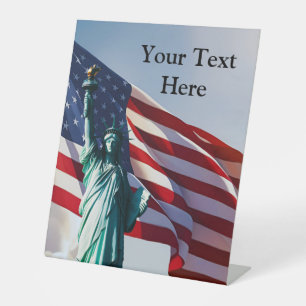 American Flag Lady Liberty Pedestal Sign