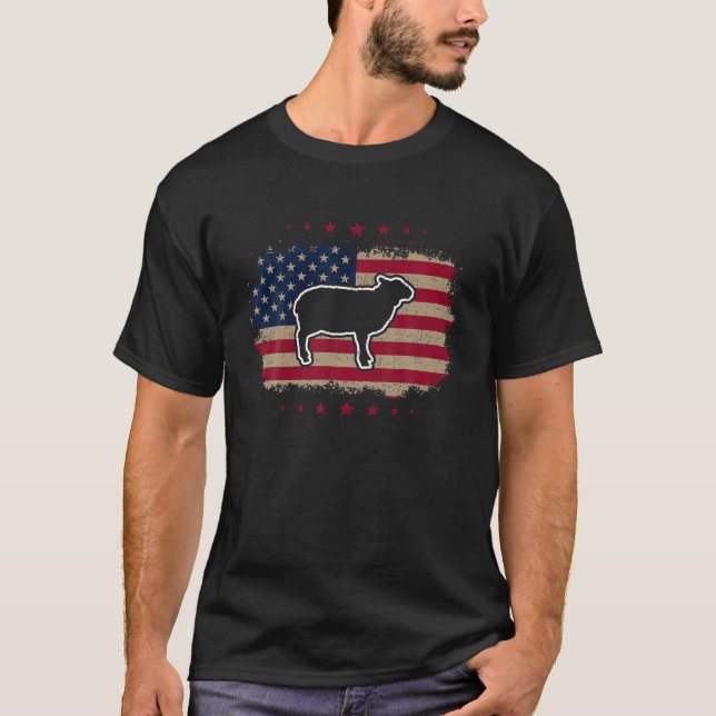 American Flag Lamb Retro Vintage T Shirt (Front)