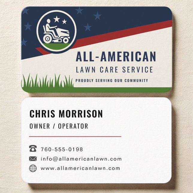 American Flag Lawn Care and Mowing Business Card (Creator Uploaded)