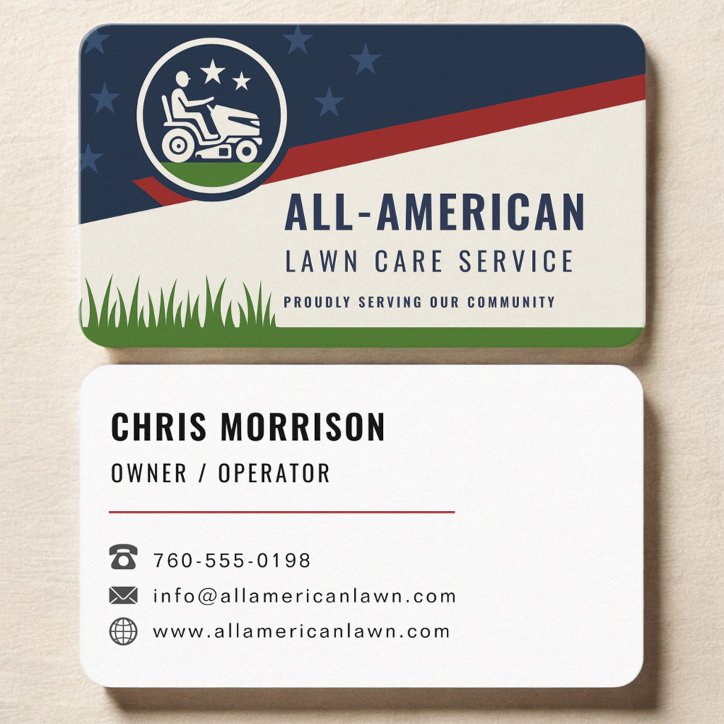 American Flag Lawn Care And Mowing Business Card