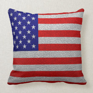 American Flag Leather Throw Pillow