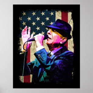 American Flag Leonard Cohen Vintage USA Flag Poster
