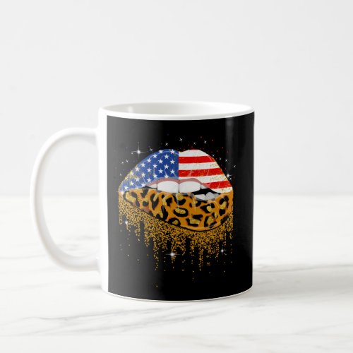 American Flag Leopard Lips 4Th Of July Usa Mouth Coffee Mug