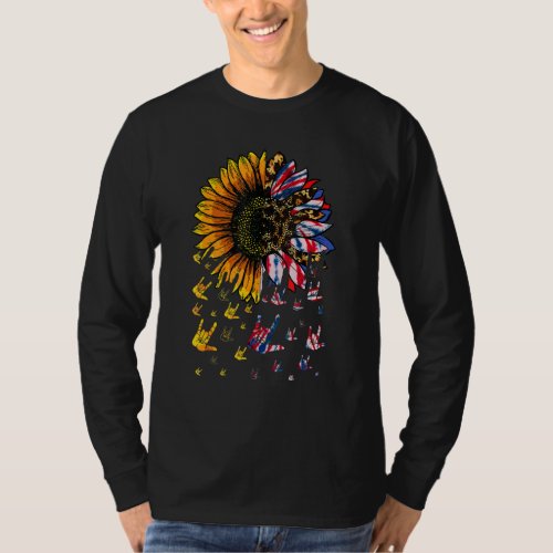 American Flag Leopard Tie Dye Sunflower Sign Langu T_Shirt
