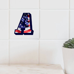 American Flag Letter "A" Large Photo Ceramic Tile
