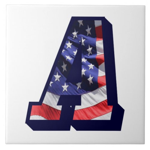 American Flag Letter A Large Photo Ceramic Tile