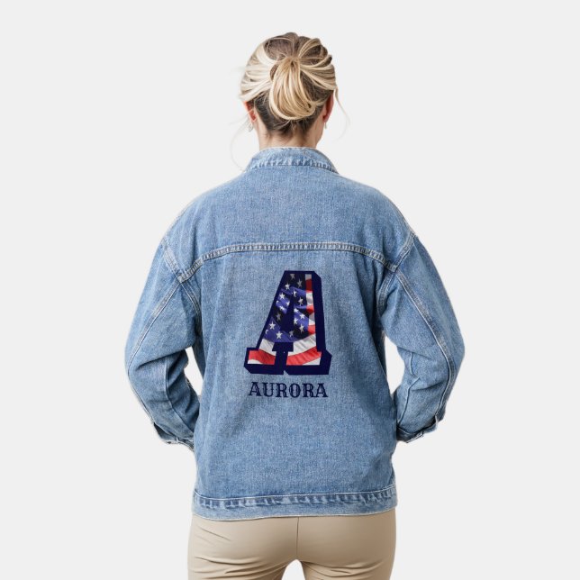 American Flag Letter A Personalize Your Name Denim Jacket (Model)